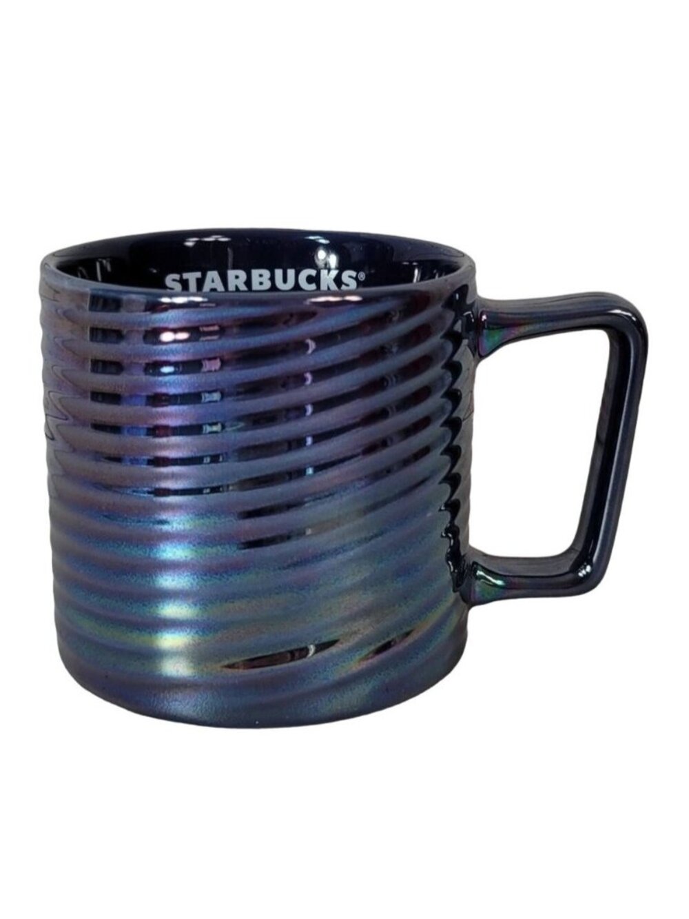 Starbucks Iridescent Swirl Rainbow Mug Blue 12oz Luster 2020 Holiday Collection